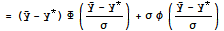 = (Overscript[y, _] - y^*) Φ ((Overscript[y, _] - y^*)/σ) + σ φ ((Overscript[y, _] - y^*)/σ)