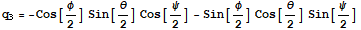 q_3 = -Cos[φ/2] Sin[θ/2] Cos[ψ/2] - Sin[φ/2] Cos[θ/2] Sin[ψ/2]