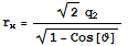 r_x = (2^(1/2) q_2)/(1 - Cos[ϑ])^(1/2)