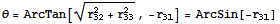 θ = ArcTan[(r_32^2 + r_33^2)^(1/2), -r_31] = ArcSin[-r_31]