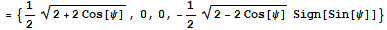 = {1/2 (2 + 2 Cos[ψ])^(1/2), 0, 0, -1/2 (2 - 2 Cos[ψ])^(1/2) Sign[Sin[ψ]]}