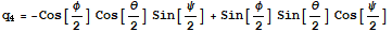 q_4 = -Cos[φ/2] Cos[θ/2] Sin[ψ/2] + Sin[φ/2] Sin[θ/2] Cos[ψ/2]