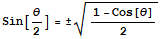 Sin[θ/2] = ± (1 - Cos[θ])/2^(1/2)