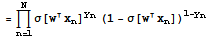 = Underoverscript[∏, n = 1, arg3] σ[wx_n]^y_n (1 - σ[wx_n])^(1 - y_n)