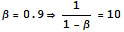 β = 0.9⇒1/(1 - β) = 10