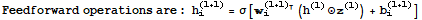 Feedforward operations are : h_i^(l + 1) = σ[_i^(l + 1)  (h^(l) ⊙^(l)) + b_i^(l + 1)]