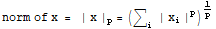 norm of x = | x | _p = (∑_i | x_i |^p)^1/p