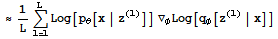 ≈1/LUnderoverscript[∑, l = 1, arg3] Log[p_θ[x | z^(l)]] ∇_φLog[q_φ[z^(l) | x]]