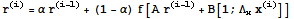 r^(i) = α r^(i - 1) + (1 - α) f[A r^(i - 1) + B[1 ; Λ_xx^(i)]]