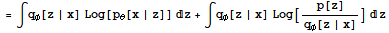 = ∫q_φ[z | x] Log[p_θ[x | z]] z + ∫q_φ[z | x] Log[p[z]/q_φ[z | x]] z