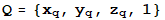 Q = {x_q, y_q, z_q, 1}