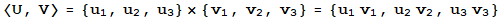 <U, V> = {u_1, u_2, u_3} × {v_1, v_2, v_3} = {u_1 v_1, u_2 v_2, u_3 v_3}